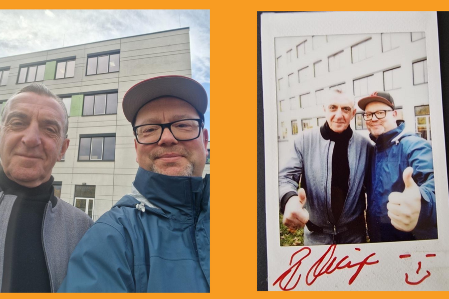 Ralf Minge mit Dynamo-Fan und Hort-Mitarbeiter Steffen Loose.